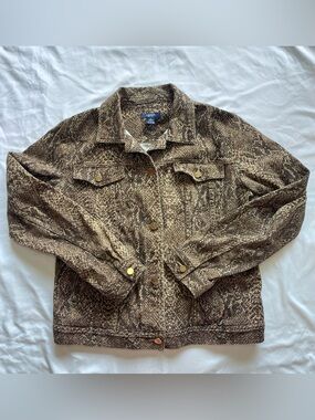 Chaps Snake Print Denim Jacket Women’s Large Button Front